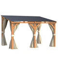 AECOJOY 12x10 Outdoor Wooden Pergola Gazebo with Curtains and Netting for Patio