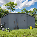 AECOJOY 12' x 14' Outdoor Storage Shed with Sliding Door, Metal Storage Tool Shed