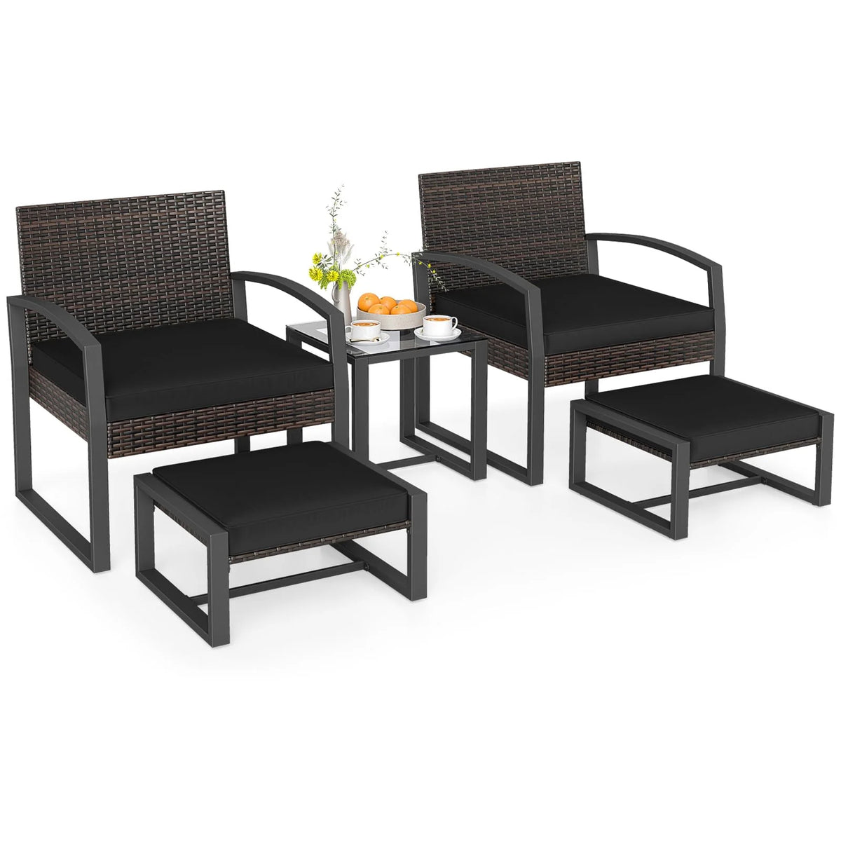 Tangkula 5 Pieces Wicker Patio Conversation Set 2-Person Small Balcony Furniture Seating Set