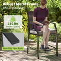 Outdoor Metal Bar Stools Set of 2 with Rattan Back, Armrest, Fabric Seat & Cushions, Counter Height Patio Bar Chairs for Poolside, Porch, Backyard