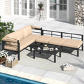 AECOJOY Patio Furniture Set with Retractable Canopy&2 Adjustable Backrests, Outdoor Conversation Set, Beige