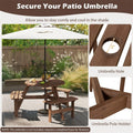 6-Person Round Wood Picnic Table Set with 3 Built-in Benches & 2" Umbrella Hole, Holds 1850 LBS, Outdoor Dining Table & Bench for Patio Garden