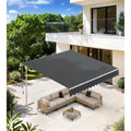 AECOJOY Free Standing Retractable Awning, 10'x8' Patio Awnings Outdoor Manual Sun Shade Shelter, Dark Grey