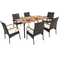 Tangkula 5-Piece Outdoor Dining Set with Acacia Wood Table & 4 Wicker Rattan Armrest Chairs