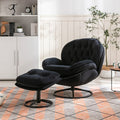 Velvet Swivel Accent Chair with Ottoman, Modern Chaise Lounge Chair with Metal Frame and Footstool, Comfy Armchair Reading Chair
