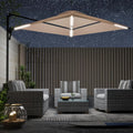 AECOJOY 10FT Large Patio Umbrella with Solar Lights, Rectangle Wall Mounted Outdoor Patio Umbrella, Beige