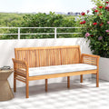 62.5" Outdoor Acacia Wood Bench with Removable Cushion, 3-Person Patio Garden Bench with High Backrest & Armrests, 1200 LBS Capacity for Yard Porch