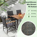 Tangkula 5 Pieces Outdoor Dining Set with Acacia Wood Table & 4 Wicker Rattan Armrest Chairs