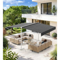 AECOJOY Free Standing Retractable Awning, 13'x10' Dual Side Patio Awnings Outdoor Manual Sun Shade Shelter, Dark Grey