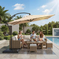 AECOJOY 10x10 FT Cantilever Patio Umbrella with Base, Aluminum Offset Umbrella with 360° Rotation