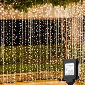 Solhice LED Curtain Lights Outdoor 20ft x10ft, 600 LEDs 8 Modes Plug in Window String Lights Indoor, Twinkle Lights for Patio Wedding Bedroom Party