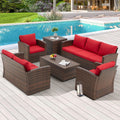 AECOJOY 7 PCS Outdoor Patio Furniture Sets with 2 Storage Boxes, Red