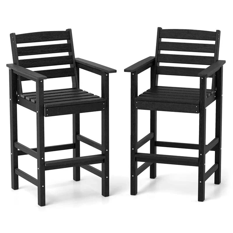 Adirondack Bar Chairs Set of 2/4, 29" HDPE Bar Height Outdoor Stools w/ Backrest & Footrest, All-Weather Backyard Patio High-Top Chairs