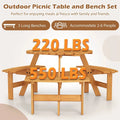 6-Person Round Wood Picnic Table Set with 3 Built-in Benches & 2" Umbrella Hole, Holds 1850 LBS, Outdoor Dining Table & Bench for Patio Garden