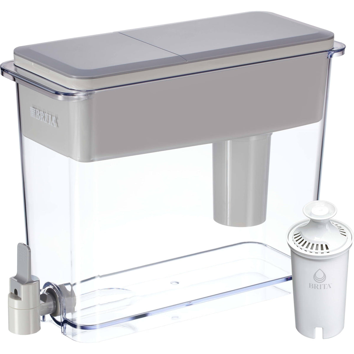 Brita XL Water Filter Dispenser for Tap and Drinking Water with 1 Standard Filter, Lasts 2 Months, 27 - Cup Capacity, BPA Free, Grey, Gray