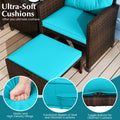 Tangkula 5 Piece Patio Rattan Furniture | Wicker Cushioned Chairs Set w/ 2 Ottomans & Tempered Glass Coffee Table