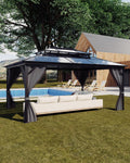 TROPOW Gazebos for Gardens, All Seasons Gazebos, Hardtop Gazebo 10'X13' for All-Weather, Double Polycarbonate Sheets Roof, Aluminum Alloy Frame, Net, and Curtain, Permanent Building for Patio, Gray