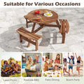 6-Person Round Wood Picnic Table Set with 3 Built-in Benches & 2" Umbrella Hole, Holds 1850 LBS, Outdoor Dining Table & Bench for Patio Garden