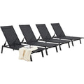 AECOJOY Patio Lounge Chairs for Outside, Outdoor Chaise Lounge with Wheels, Black, 4PCS