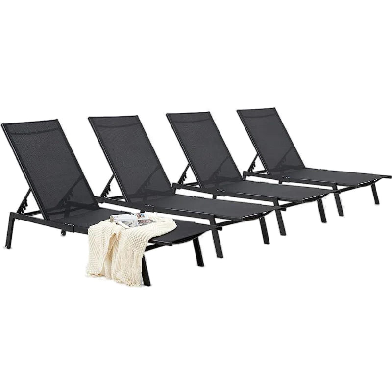 AECOJOY Patio Lounge Chairs for Outside, Outdoor Chaise Lounge with Wheels, Black, 4PCS