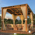 AECOJOY 10x10 Outdoor Wooden Pergola Gazebo with Curtains and Netting for Patio