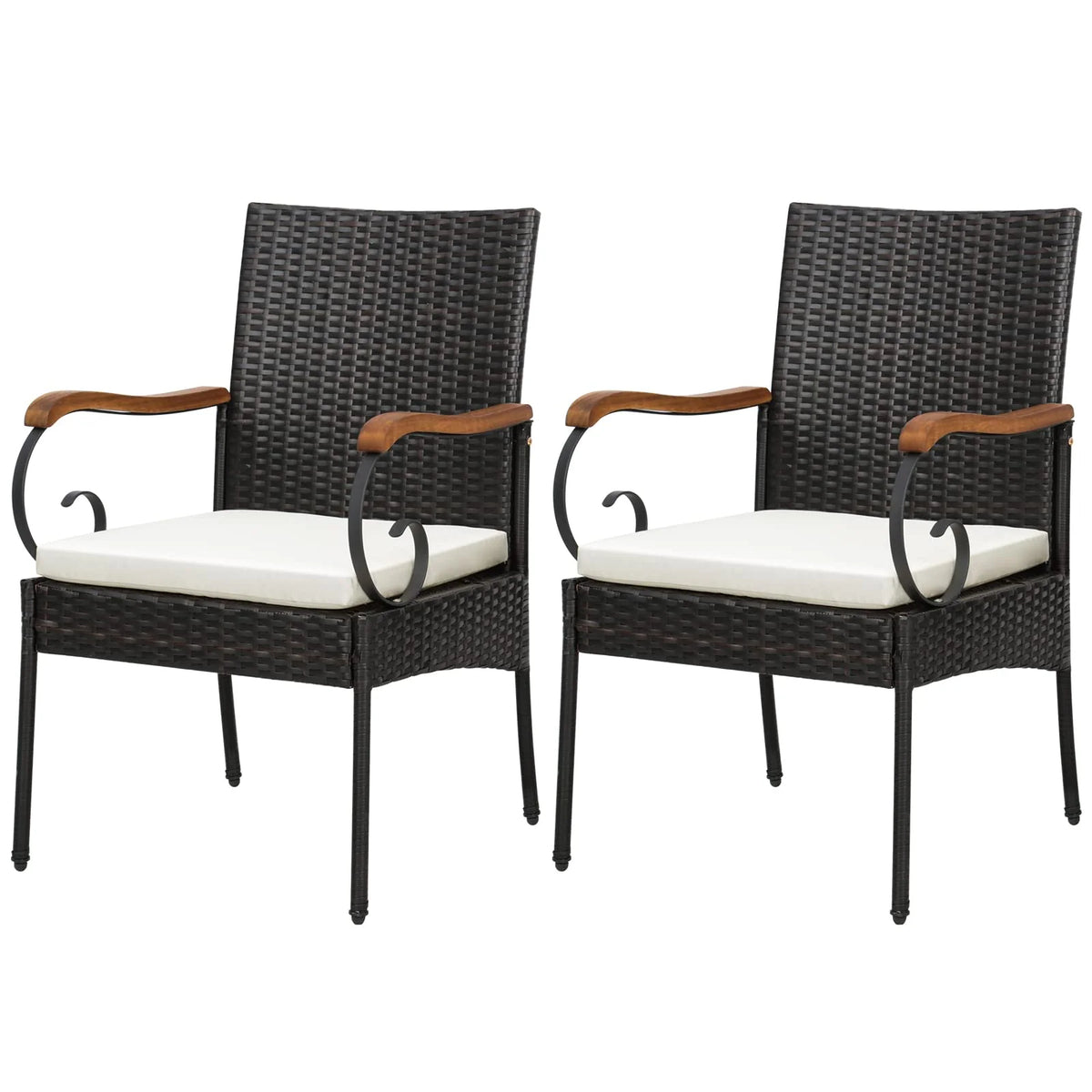 Set of 2, Outdoor PE Rattan Chairs with Soft Zippered Cushion, Heavy-Duty Metal Frame & All-Weather Wicker