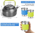 16pcs Camping Cookware Set with Folding Camping Stove, Non - Stick Lightweight Pot Pan Kettle Set with Stainless Steel Cups Plates Forks Knives Spoons for Camping Backpacking Outdoor Picnic