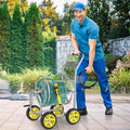 Heavy Duty Metal Garden Hose Reel Cart Holds 300FT of 5/8" Hose with 4 Wheels & Storage Basket, Portable Water Hose Organizer for Yard Lawn