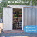 AECOJOY 10x14 FT Outdoor Metal Storage Shed, Large Garden Shed Tool Shed with 3 Lockable Doors & Side Door