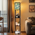 Floor Lamp with Shelves, Modern Dimmable Standing Lamp Floral Corner Display Bookshelf Lamp with 2 USB & 1 Power Outlet for Living Room & Bedroom