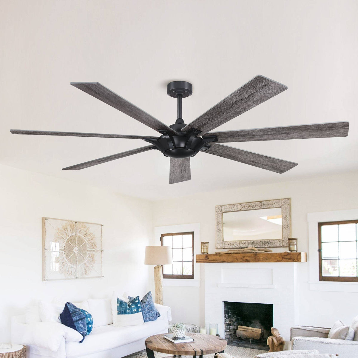 Farmhouse Reversible 7-Blade Outdoor Ceiling Fan - 72", Black