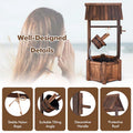 Rustic Outdoor Wishing Well Water Fountain with Electric Pump & Bucket, Old-Fashioned Wood Waterfall Fountain for Garden, Backyard & Patio Decor