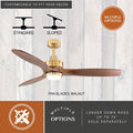 Vaxcel Curtiss Satin Brass Mid - Century Modern MCM Wood Propeller Ceiling Fan with LED Light Kit and Remote