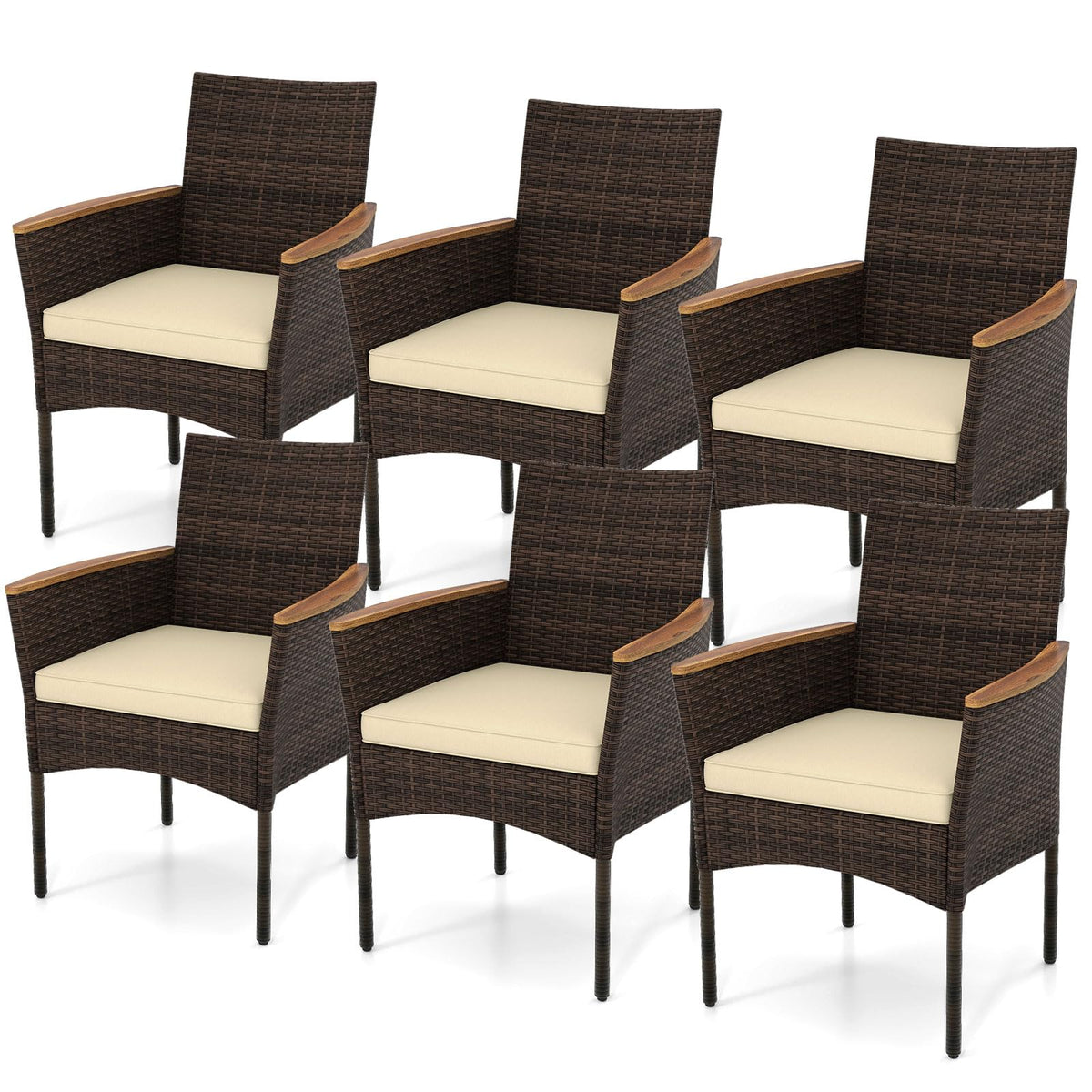 Tangkula Outdoor Patio Wicker Chairs Set of 6 for Poolside