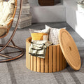 2-in-1 Outdoor Side Table with Storage Acacia Wood Slatted Coffee Table Round Slatted End Storage Box