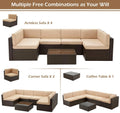 AECOJOY 7 Piece Outdoor Patio Furniture Set with Waterproof Cover, Brown & Beige