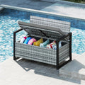 40 Gallon Outdoor Wicker Storage Bench with Cushion & Cover, Metal Frame Patio Deck Box Seat, Rattan Loveseat for Garden, Poolside
