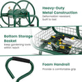 Portable Garden Hose Reel Cart Holds 300FT of 5/8" Large Capacity, Heavy-Duty Metal Hose Cart with 4 Wheels & Storage Basket for Lawn Yard