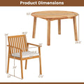 Tangkula 5 Pieces Outdoor Acacia Table and Chairs with Umbrella Hole and Soft Cushions