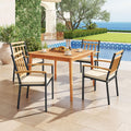 Tangkula 5 Piece Patio Wood Dining Set for Front Porch Yard Balcony and Poolside