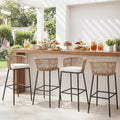 Tangkula Outdoor Bar Stools Set of 2/4 Bar Height Woven Rope Patio Chairs with Cushions and Backrests