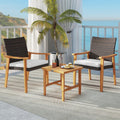 Tangkula 3 Pieces Patio PE Wicker Furniture Set Acacia Wood Outdoor Conversation Bistro Set