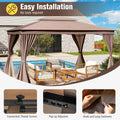 10 x 13 FT Patio Gazebo, Double-Roof Outdoor Canopy Tent with Mesh Netting & Privacy Curtains, Heavy-Duty Metal Frame Pavilion for Garden Yard