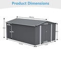 AECOJOY 10x14 FT Outdoor Metal Storage Shed, Large Garden Shed Tool Shed with 3 Lockable Doors & Side Door