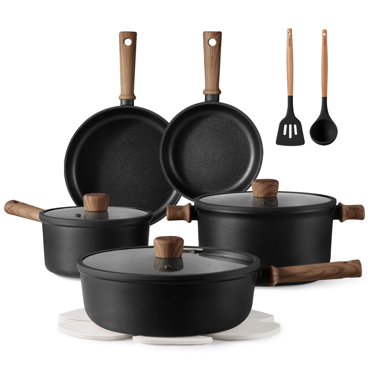 Carote 13-Pcs Nonstick Cookware Sets, Pots and Pans with Stay - Cool Handles, Induction Compatible Kitchen Set, (Black)