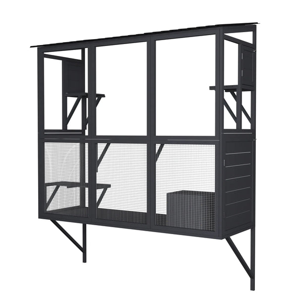 AECOJOY Catio Outdoor Cat Enclosure with Window Access, Large Window Catio Wood Cat House with 4 Platforms & 3 Doors