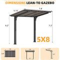 AECOJOY 8' x 5' Gazebo Outdoor Pergola for Patio, Freestanding Lean to Hard Top Grill Gazebo