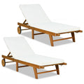Tangkula Folding Lounge Chairs Outdoor Set of 1/2 Patio Eucalyptus Wood Chaise Lounge