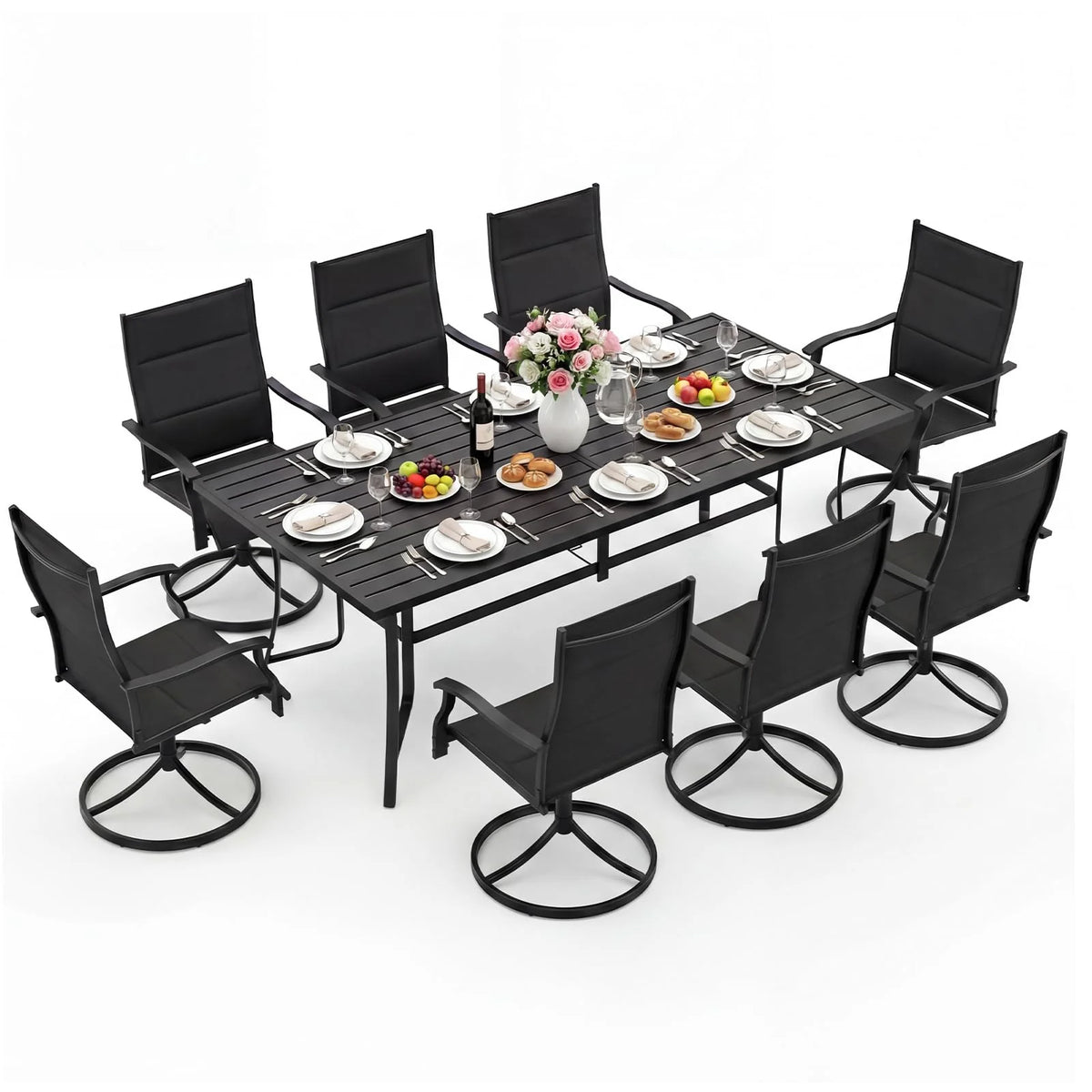 Tangkula 9 Piece Outdoor Dining Set 76” Rectangular Patio Table