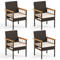 Tangkula Acacia Wood Wicker Patio Dining Chairs Set of 2/4